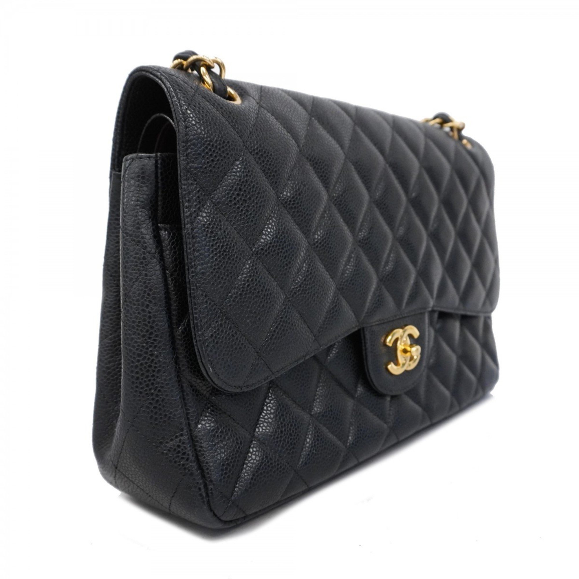 Chanel Shoulder Bag Deca Matelasse Caviar Skin Black Women's