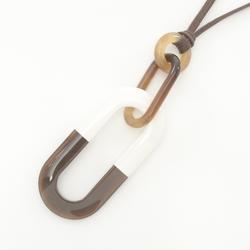 Hermes HERMES Meyance Necklace Leather Buffalo Horn Women's Brown White