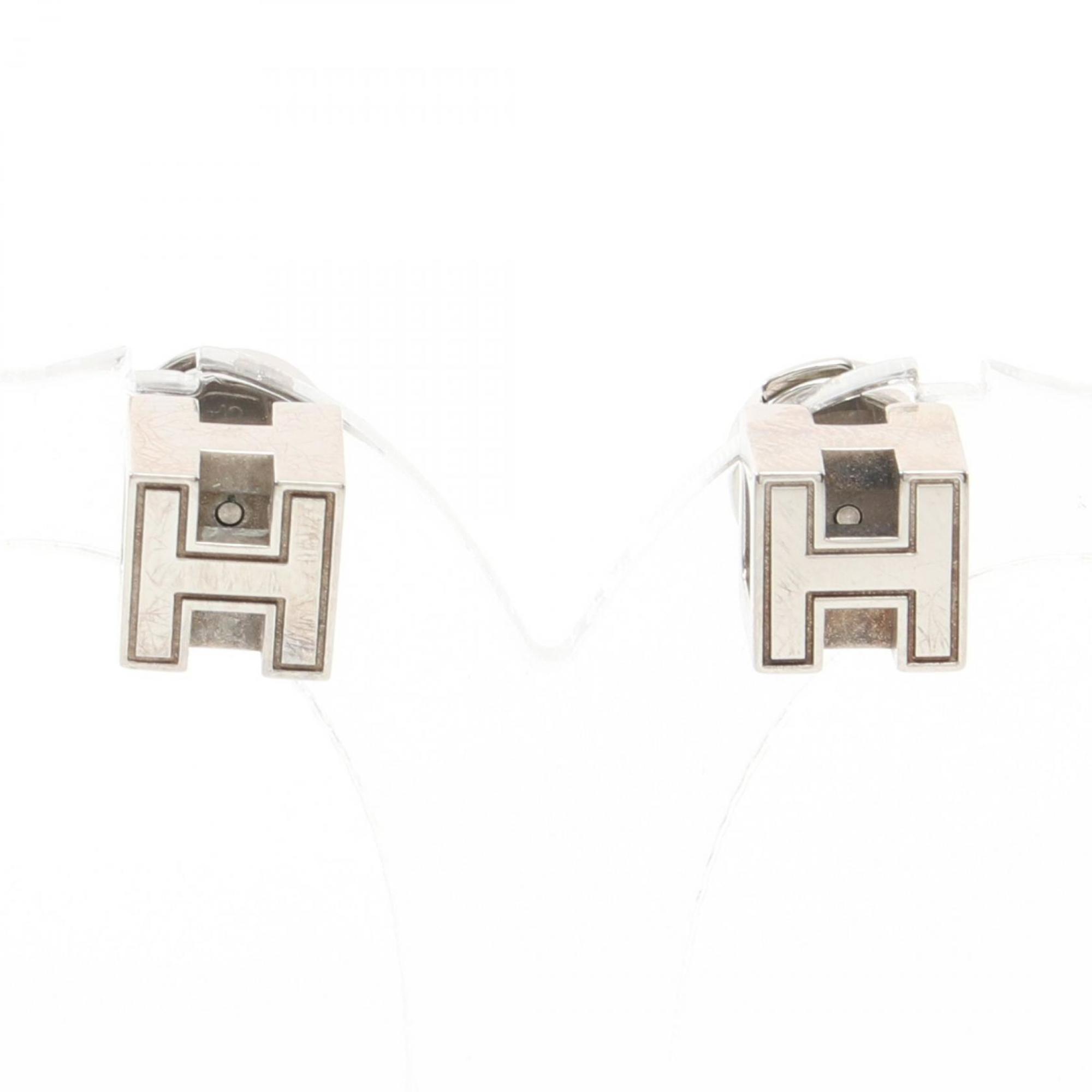 Hermes HERMES Cage d'Ache H Cube Earrings Stainless Steel Women's Silver