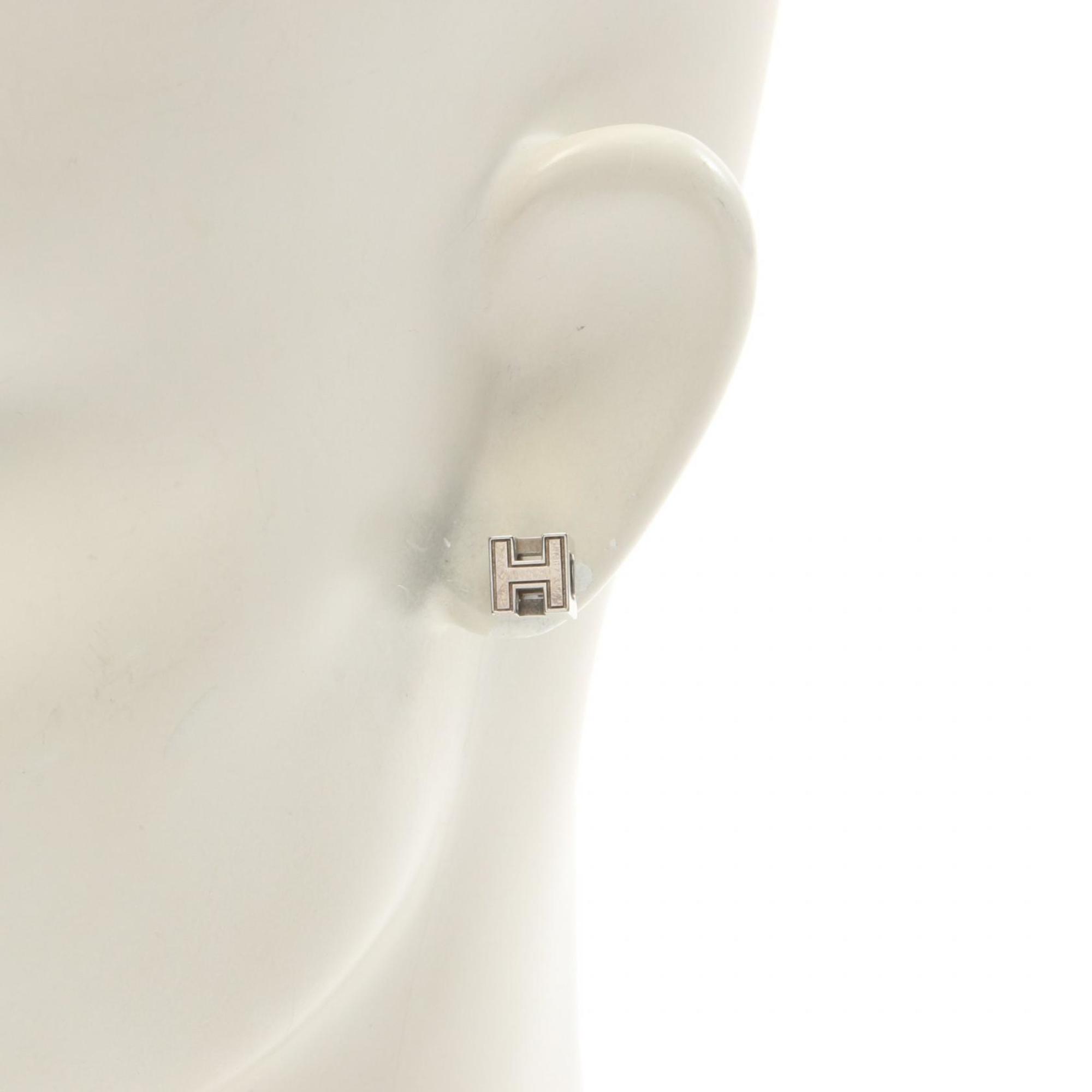 Hermes HERMES Cage d'Ache H Cube Earrings Stainless Steel Women's Silver