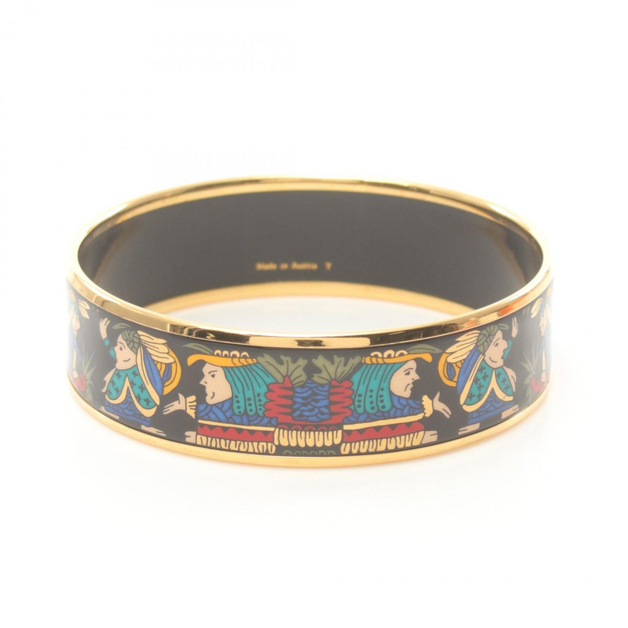 Hermes HERMES Emaille GM Bangle GP (Gold Plated) Cloisonne Women's Gold Black Multicolor