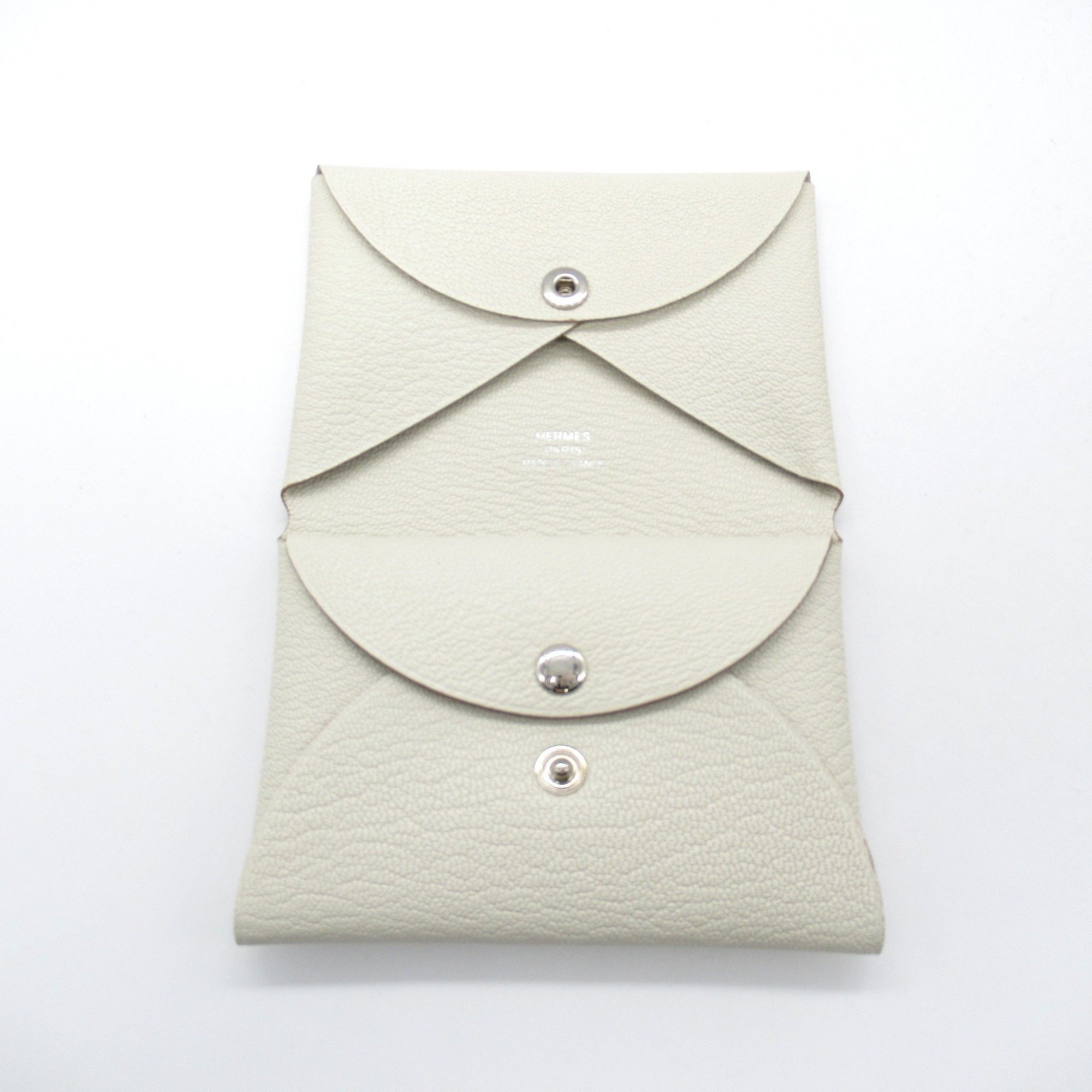 Hermes HERMES Calvi Duo Clé Business Card Holder/Card Case Leather Chevre Mysore Women's White