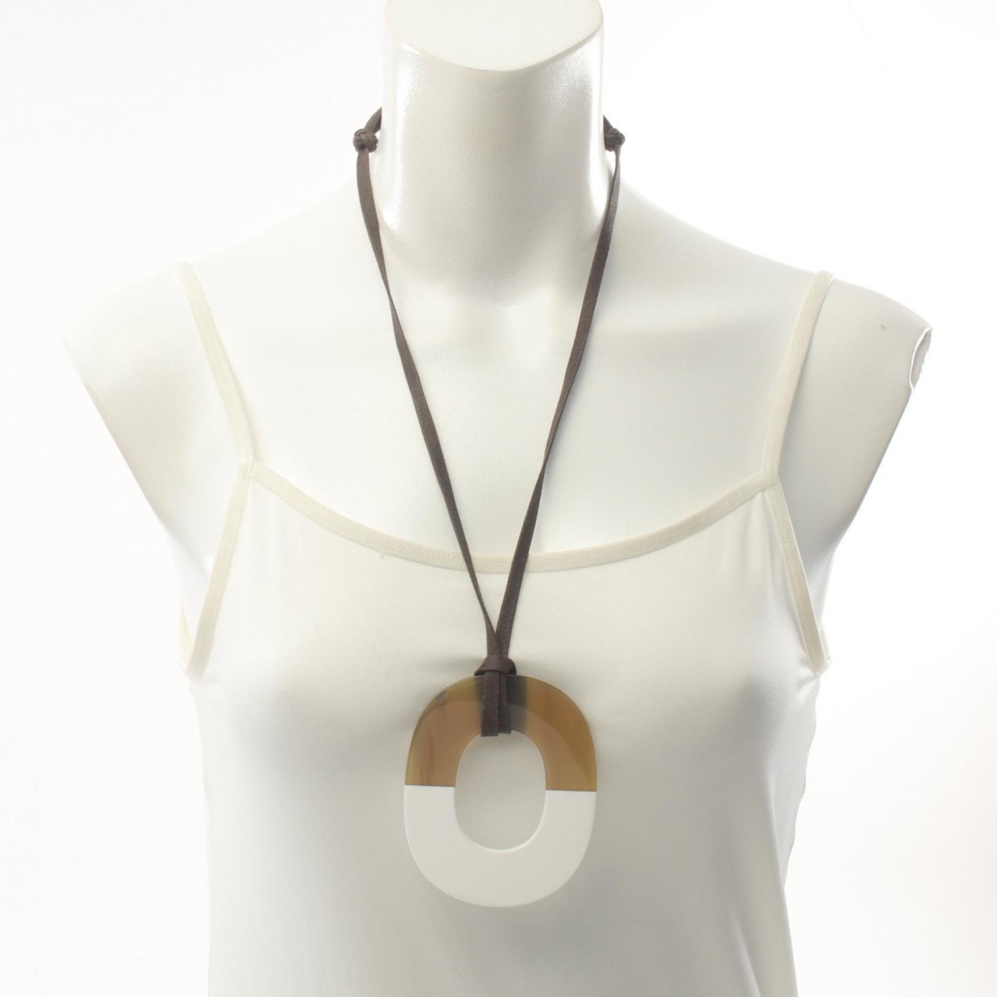 Hermes HERMES Ism Necklace Buffalo Horn Lacquer Women's Beige White