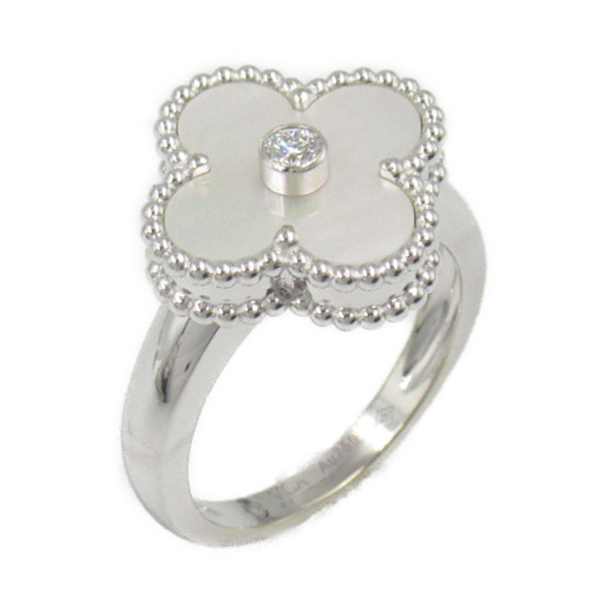 Van Cleef & Arpels Alhambra Ring, K18WG (White Gold), Diamond, Mother of Pearl, Women's, Clear, White, VCARF48951