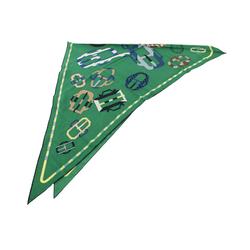 Hermes Bouclerie Moderne en Casaques giant triangle scarf, silk, cashmere, women's, green, multicolor