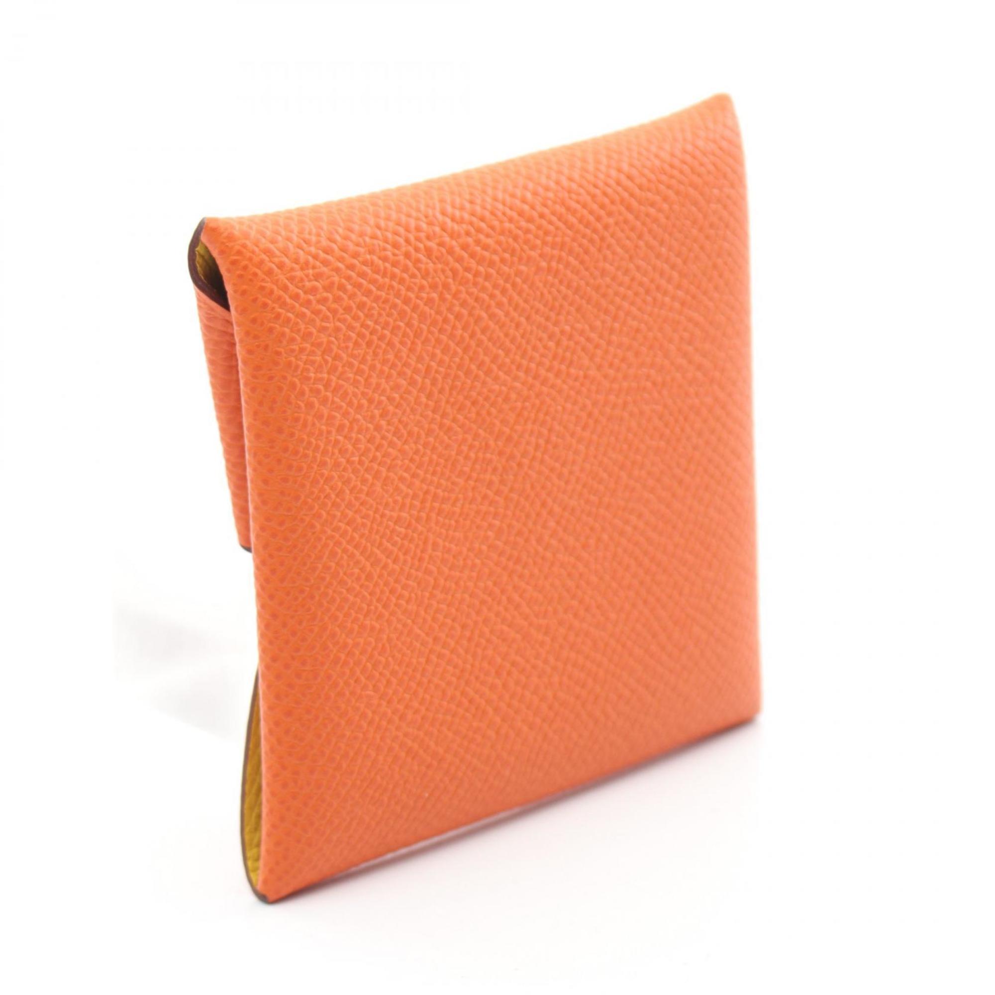 Hermes HERMES Bastia Verso Wallet/Coin Case Wallet Epsom Leather Women's Orange Green