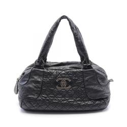 CHANEL Matelasse Coco Mark Handbag Bag Leather Women's Black