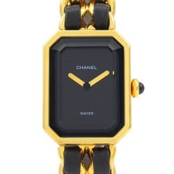 CHANEL Premiere M Watch GP (Gold Plated) Leather Ladies Black H0001