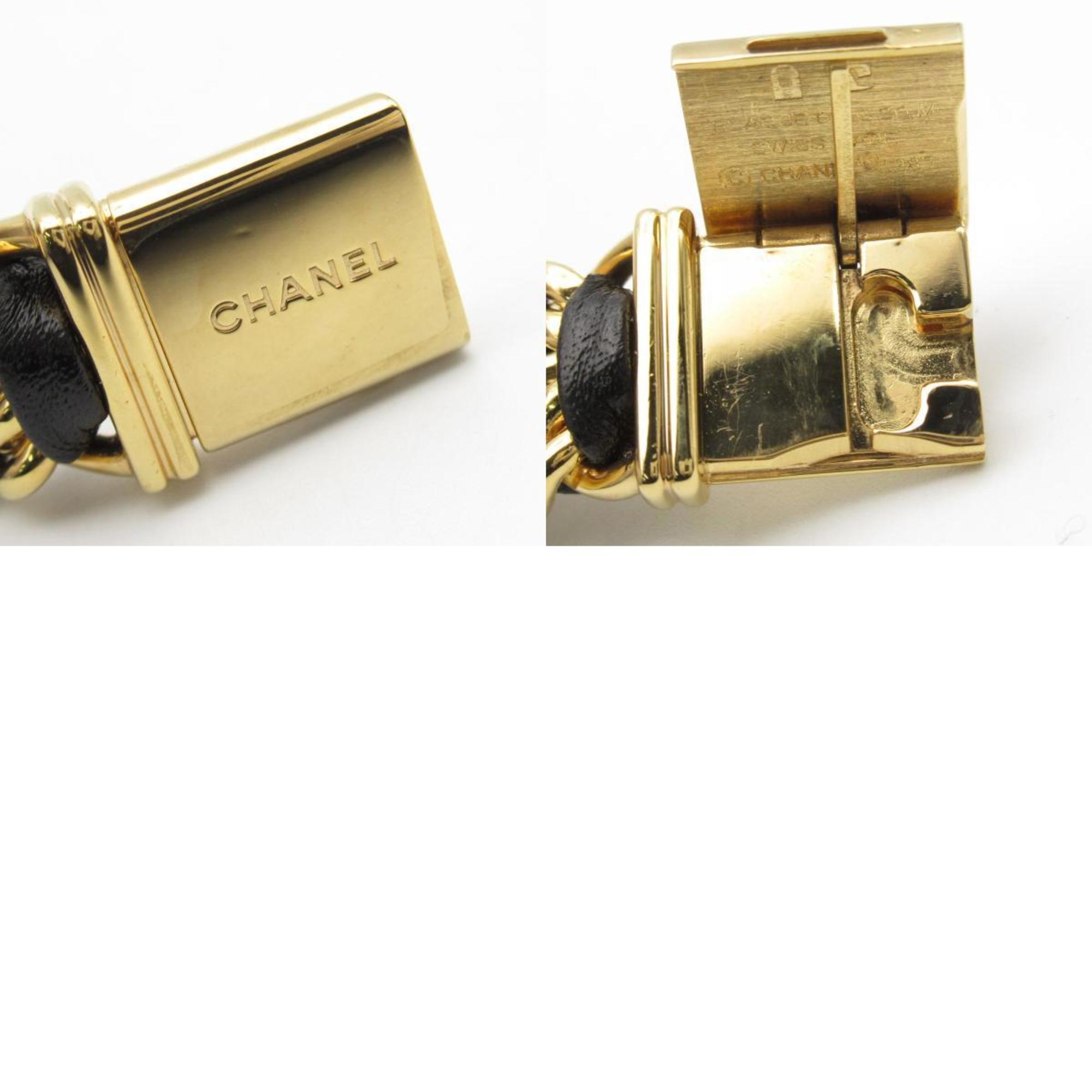 CHANEL Premiere M Watch GP (Gold Plated) Leather Ladies Black H0001