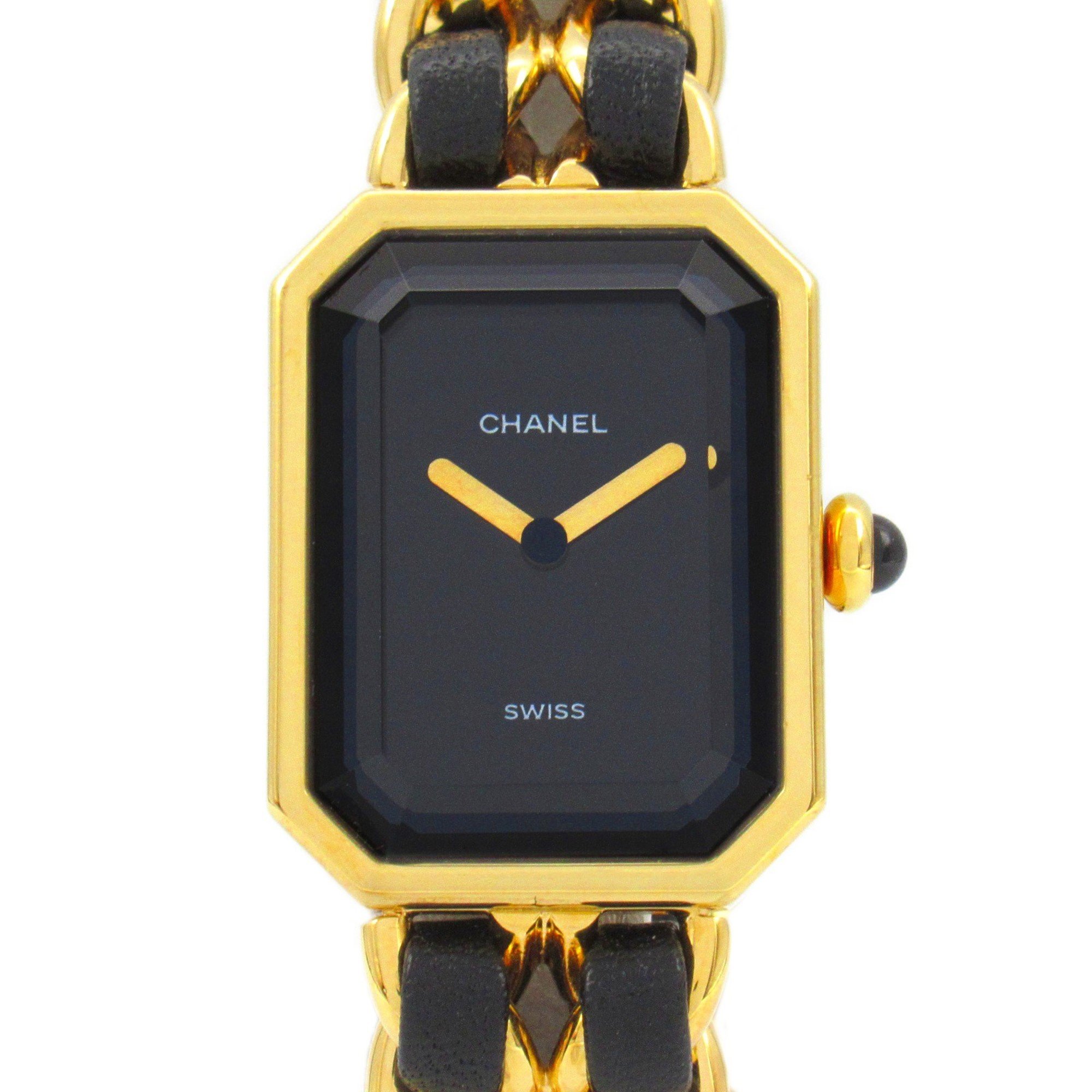 CHANEL Premiere M Watch GP (Gold Plated) Leather Ladies Black H0001