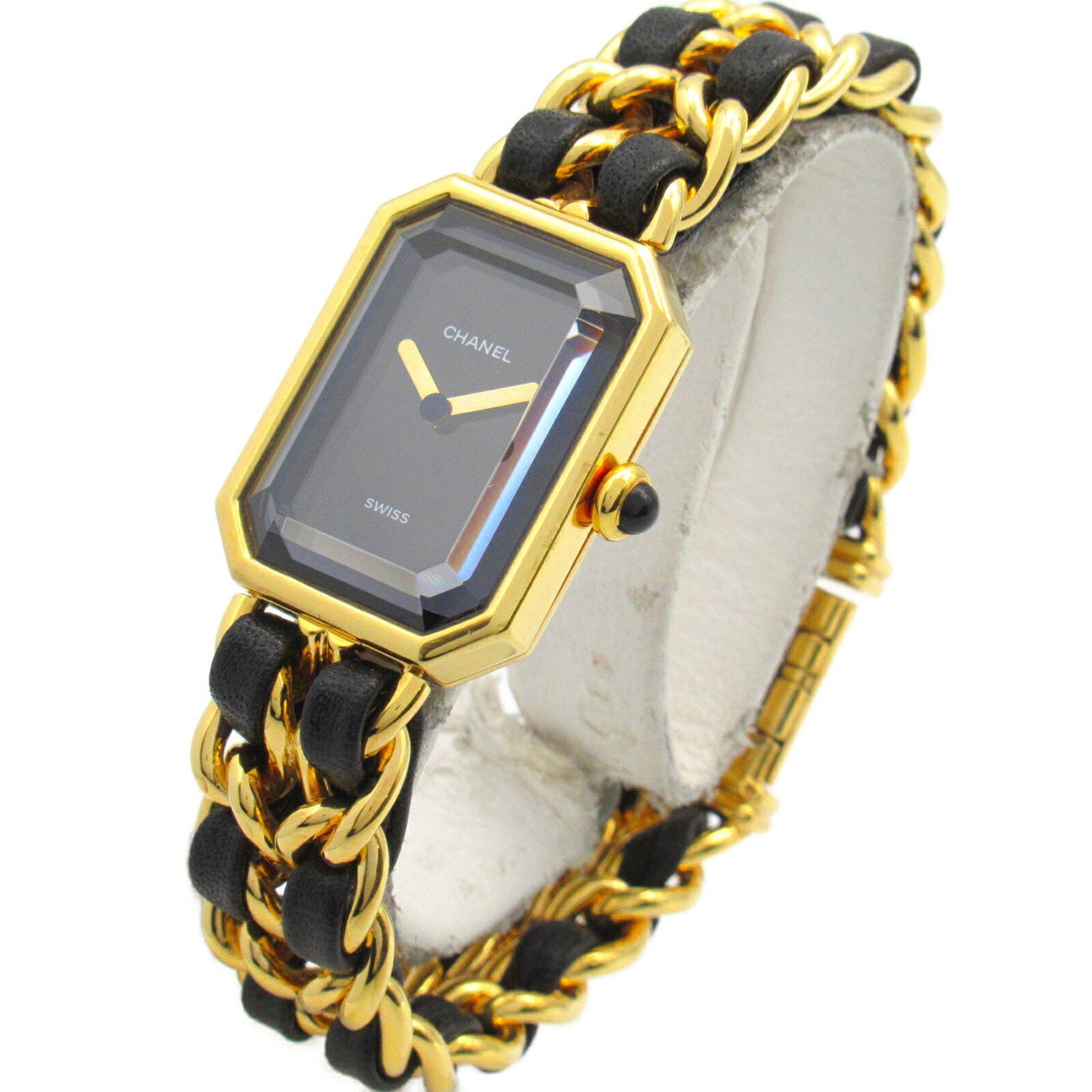 CHANEL Premiere M Watch GP (Gold Plated) Leather Ladies Black H0001