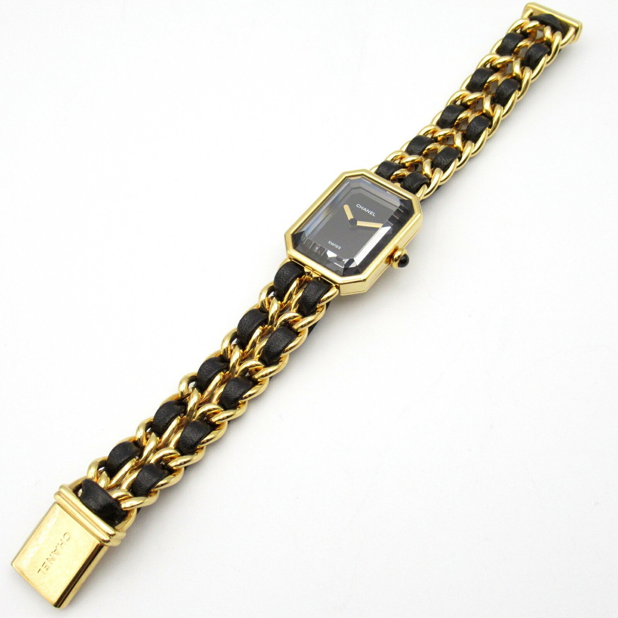 CHANEL Premiere M Watch GP (Gold Plated) Leather Ladies Black H0001