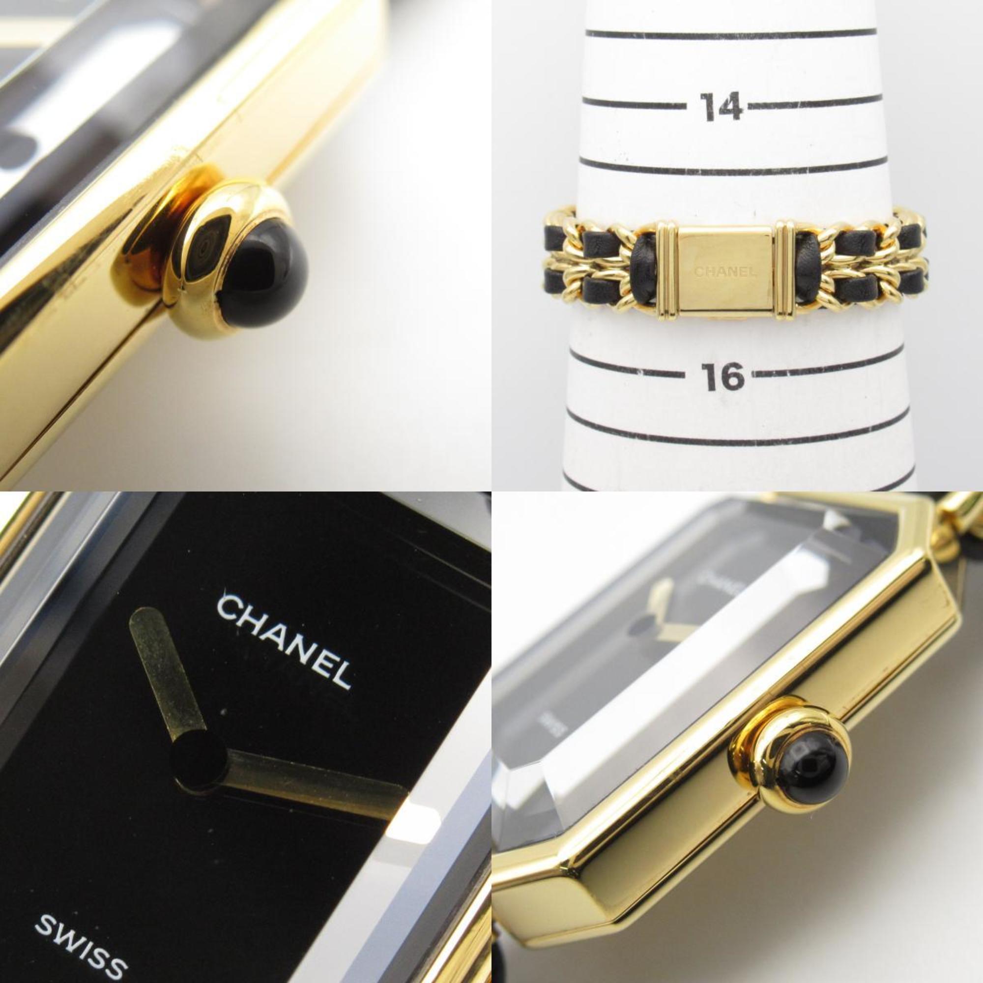 CHANEL Premiere M Watch GP (Gold Plated) Leather Ladies Black H0001