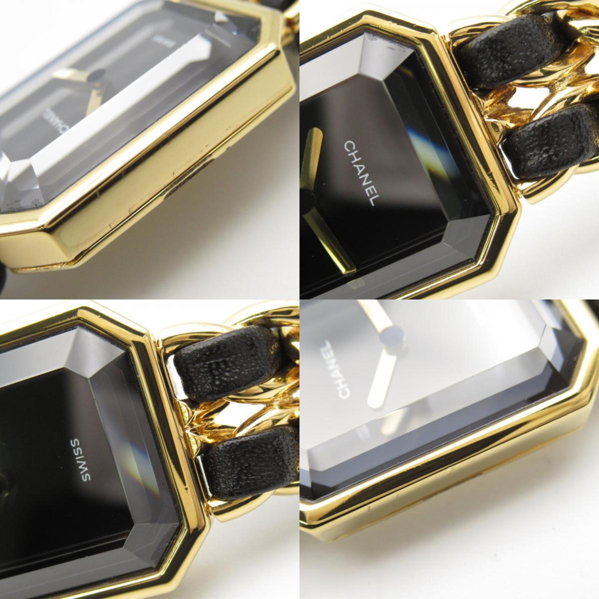 CHANEL Premiere M Watch GP (Gold Plated) Leather Ladies Black H0001