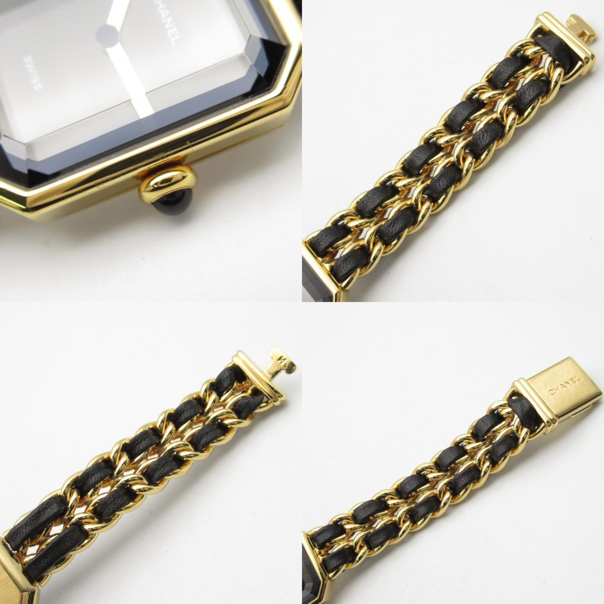 CHANEL Premiere M Watch GP (Gold Plated) Leather Ladies Black H0001