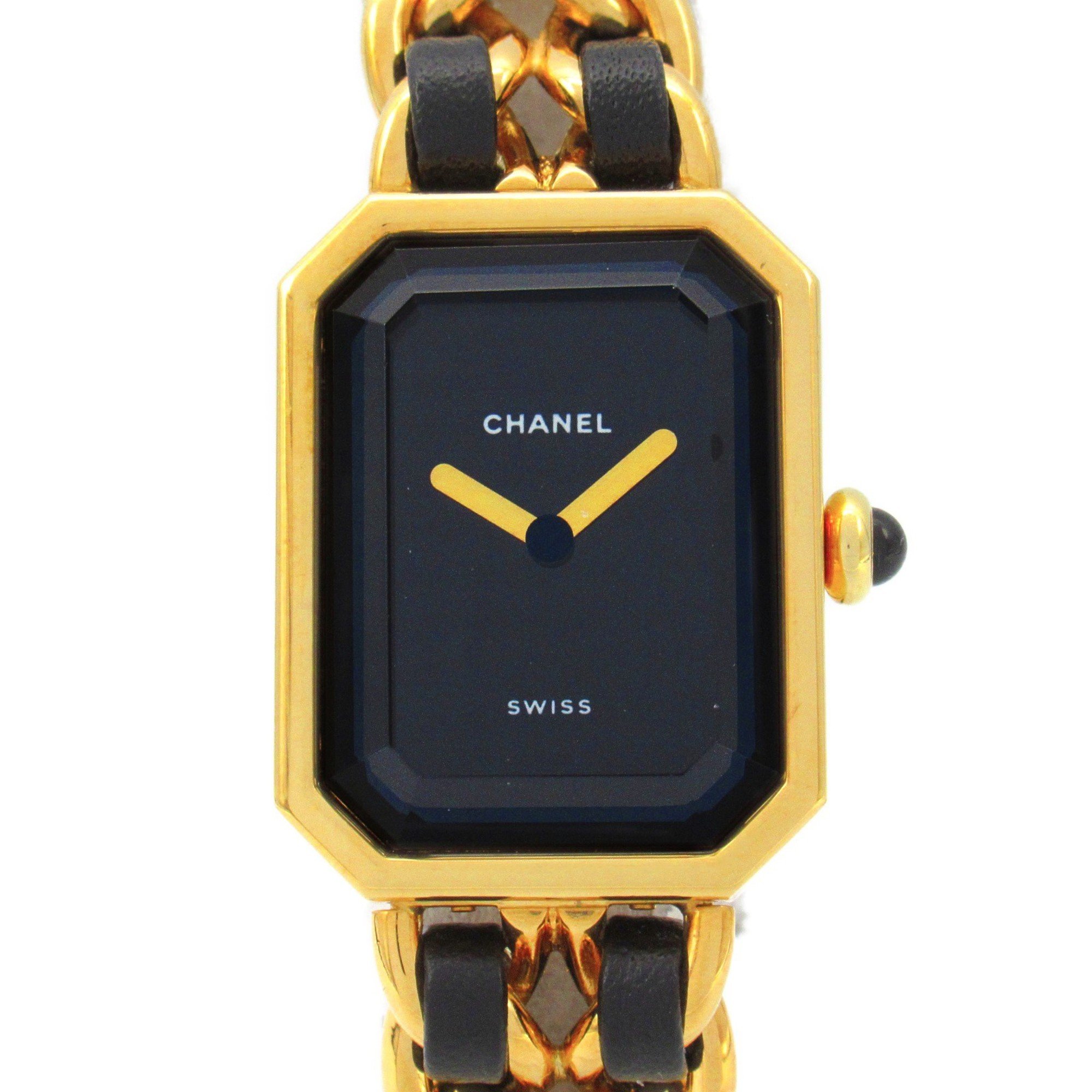 CHANEL Premiere S Watch GP (Gold Plated) Leather Ladies Black H0001