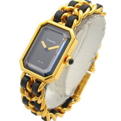 CHANEL Premiere S Watch GP (Gold Plated) Leather Ladies Black H0001