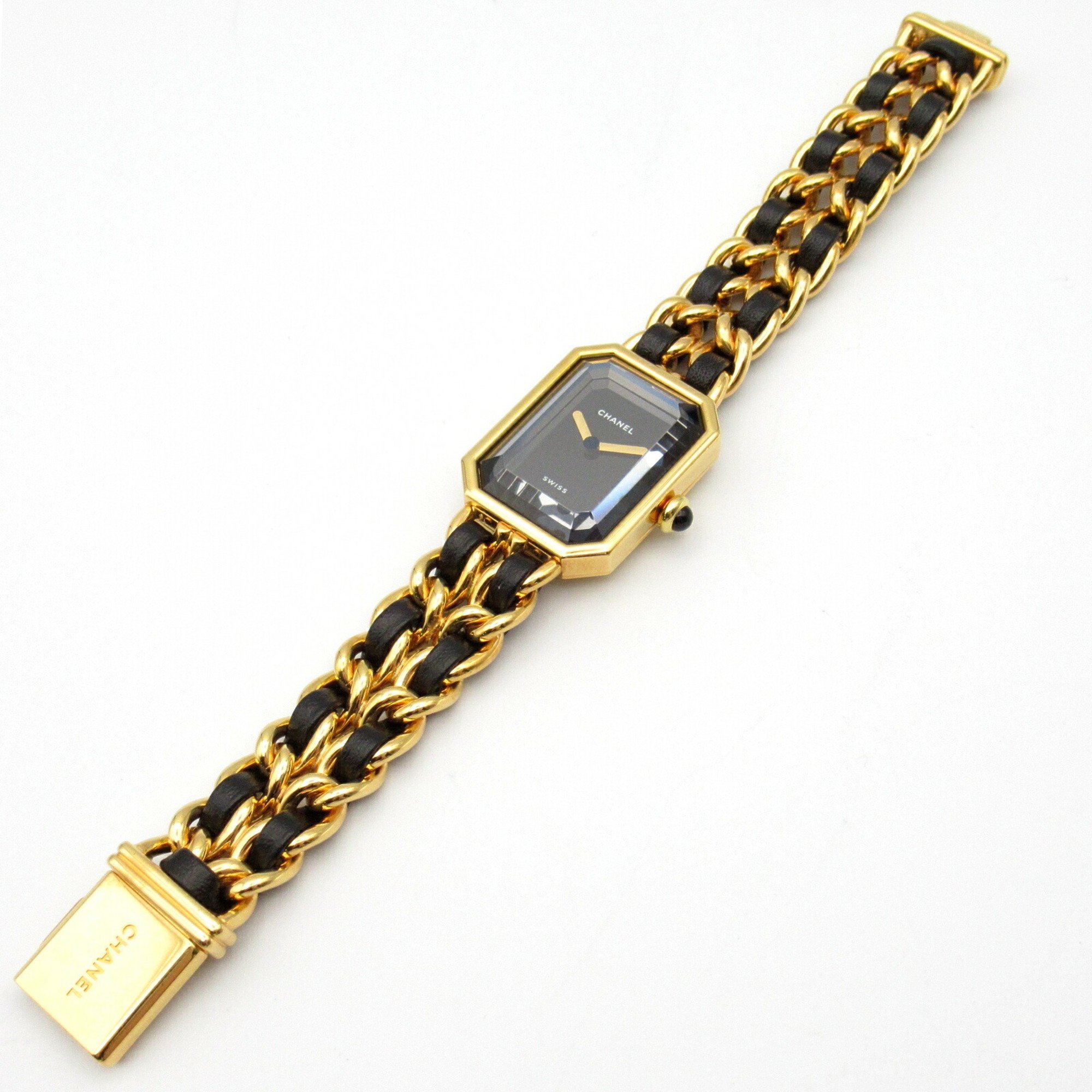 CHANEL Premiere S Watch GP (Gold Plated) Leather Ladies Black H0001