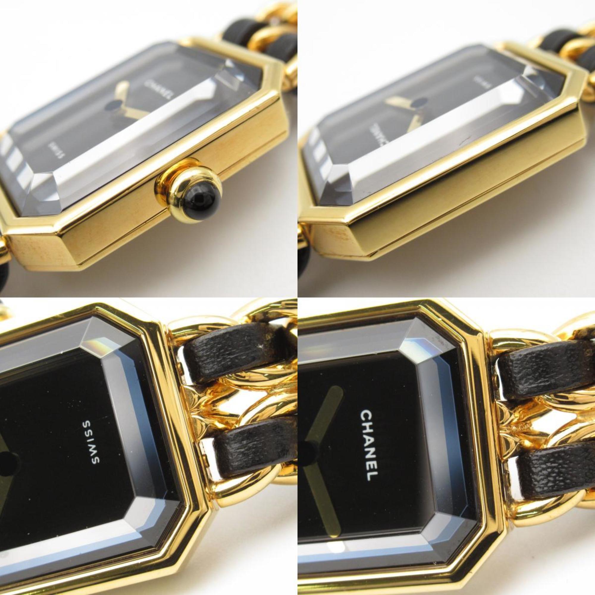 CHANEL Premiere S Watch GP (Gold Plated) Leather Ladies Black H0001