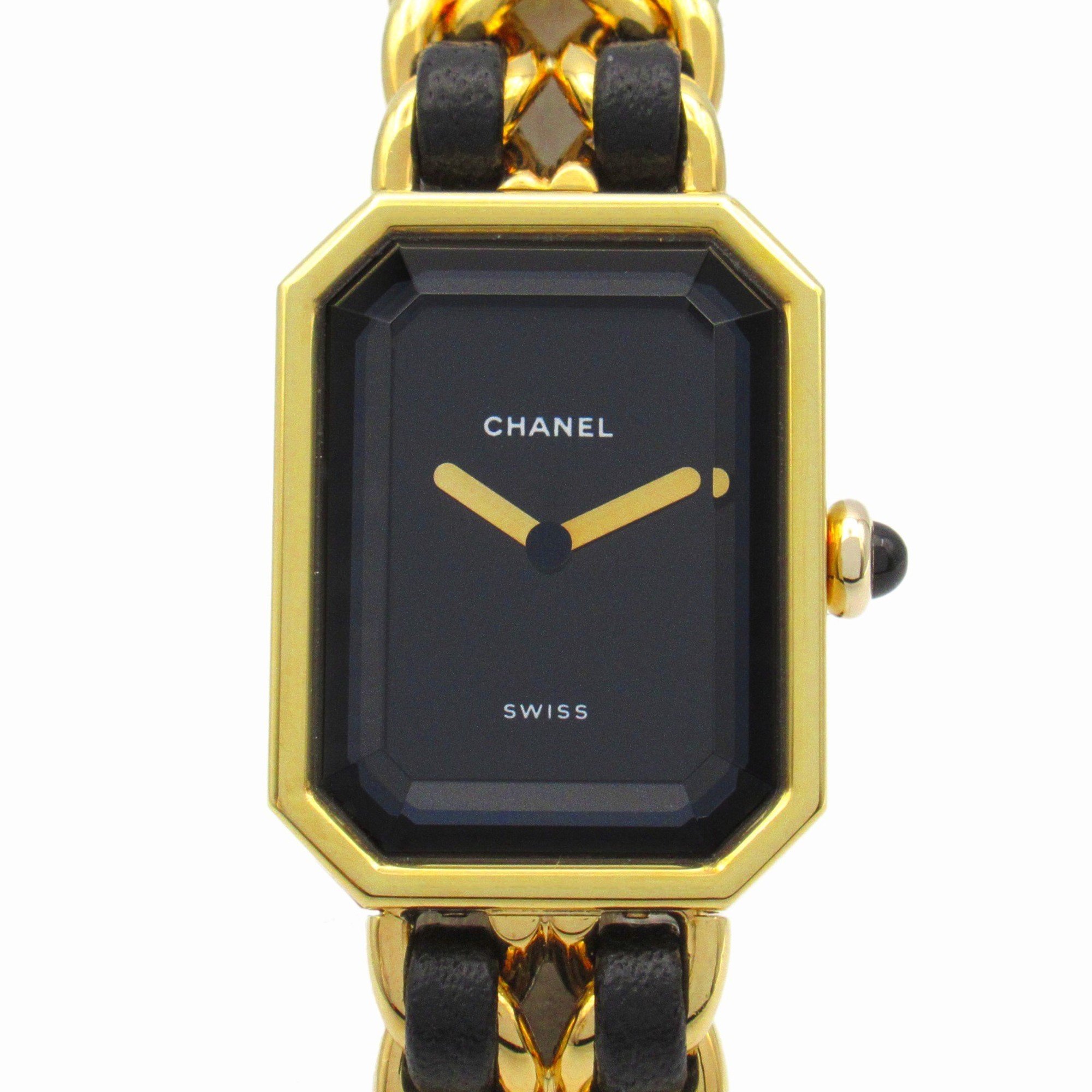 CHANEL Premiere M Watch GP (Gold Plated) Leather Ladies Black H0001