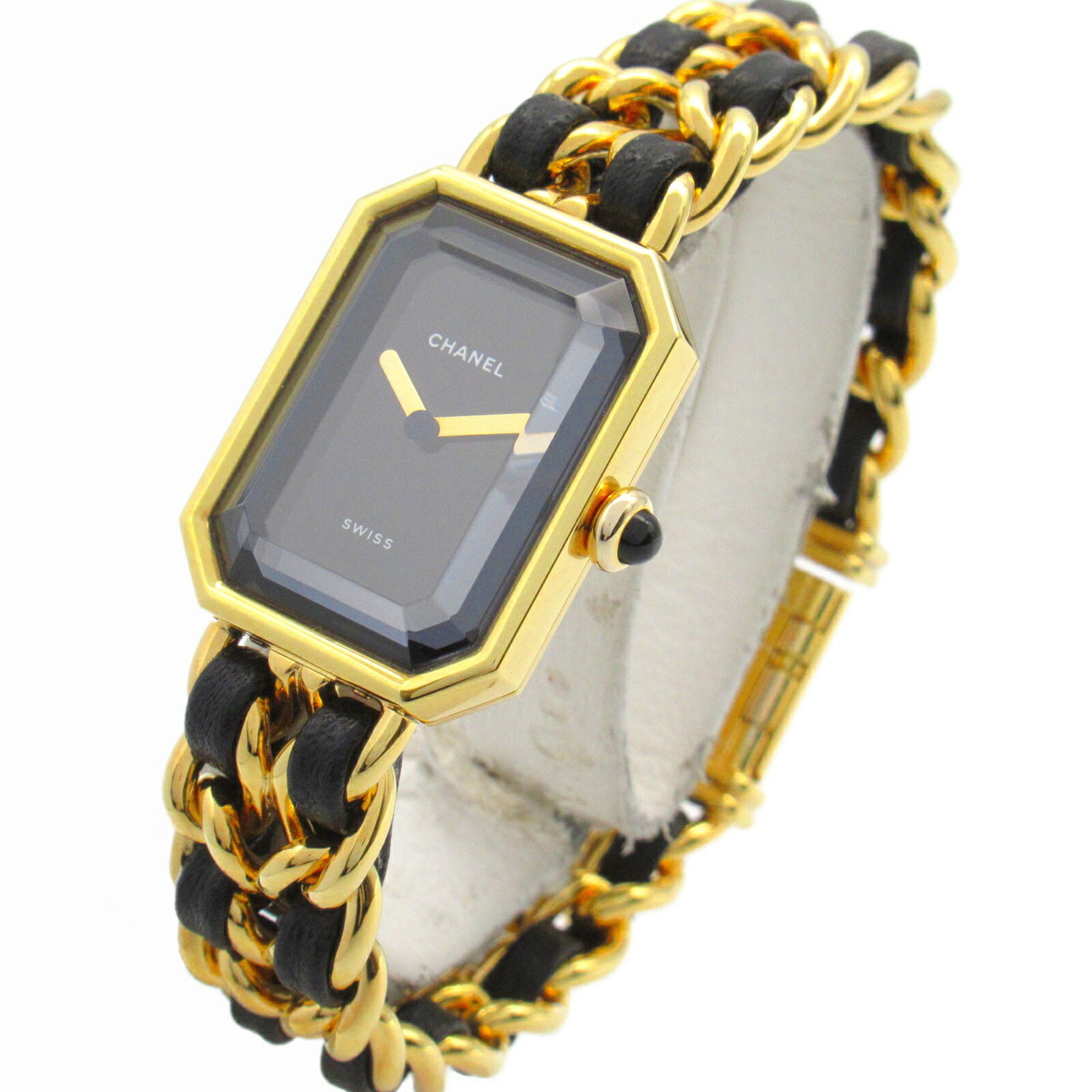 CHANEL Premiere M Watch GP (Gold Plated) Leather Ladies Black H0001