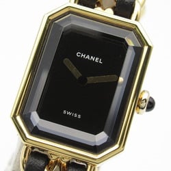 CHANEL Premiere M Watch GP (Gold Plated) Leather Ladies Black H0001