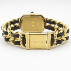 CHANEL Premiere M Watch GP (Gold Plated) Leather Ladies Black H0001