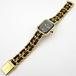 CHANEL Premiere M Watch GP (Gold Plated) Leather Ladies Black H0001