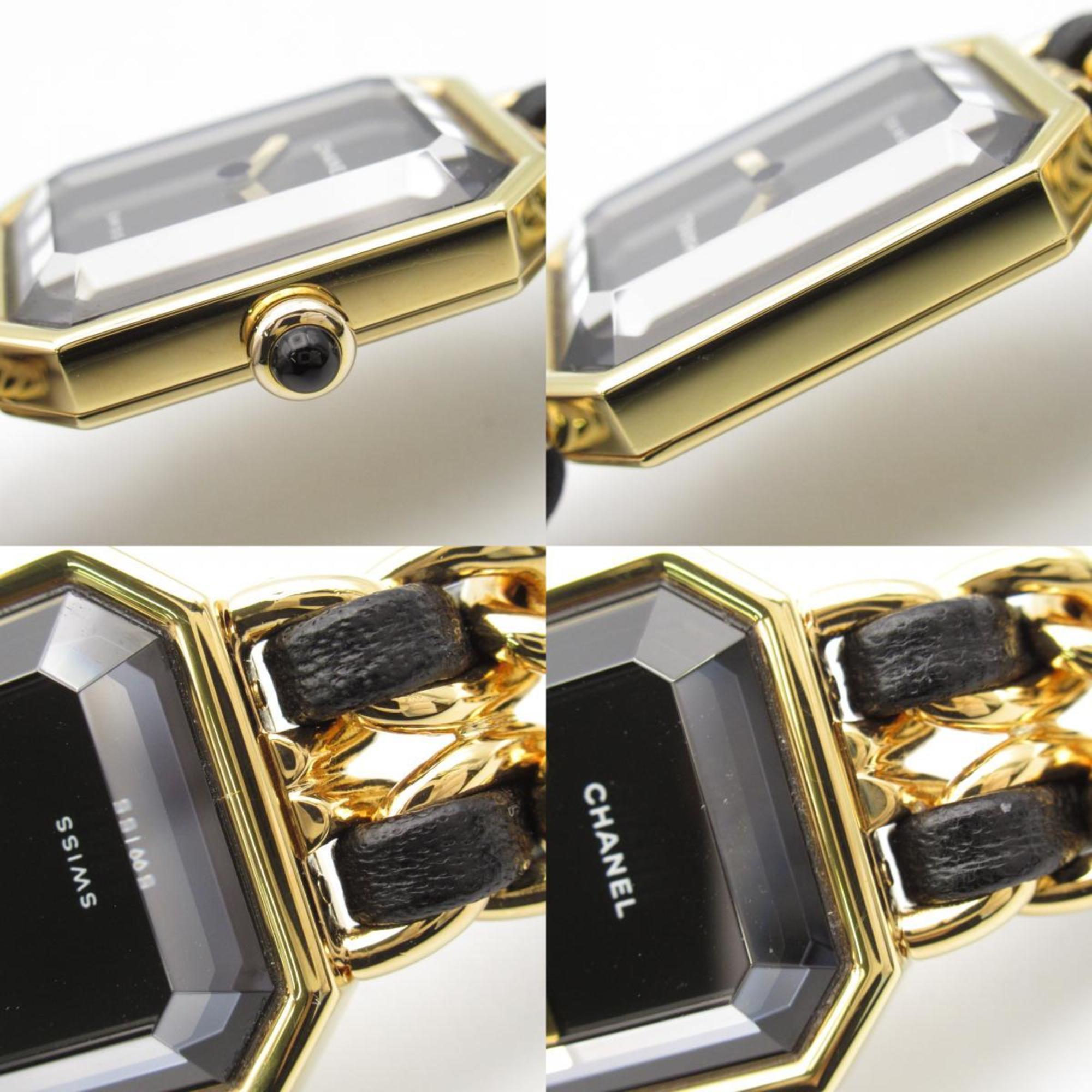 CHANEL Premiere M Watch GP (Gold Plated) Leather Ladies Black H0001