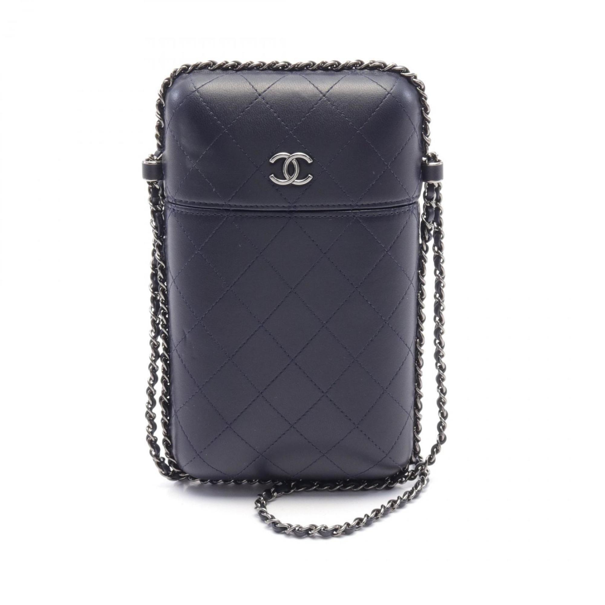 CHANEL Matelasse Shoulder Bag, Lambskin, Women's, Navy