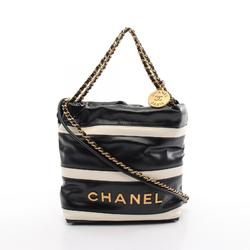 CHANEL 22 Shoulder Bag Lambskin (sheepskin) Women's Black White AS3980