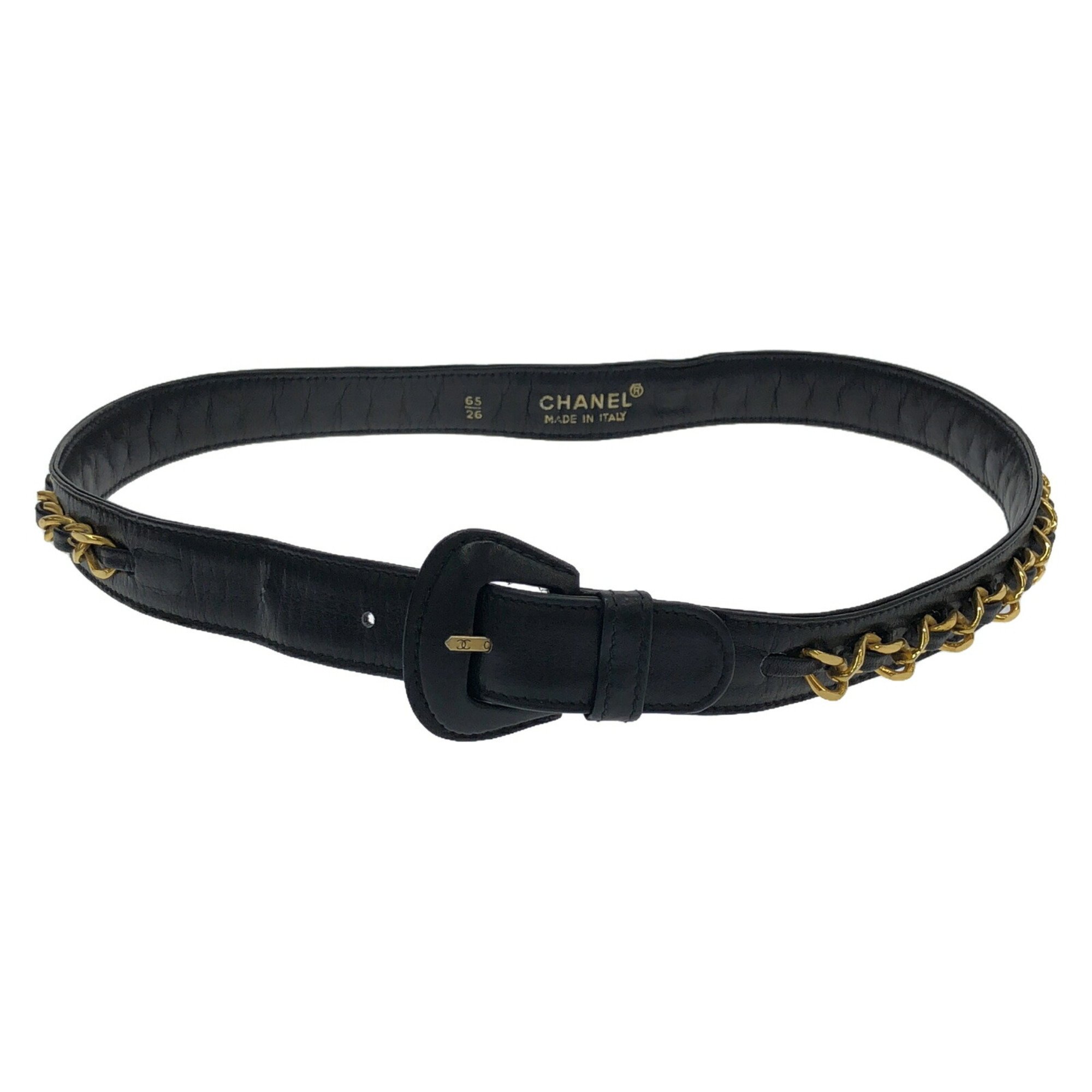 CHANEL Belt Black Chain Clothing Leather Women's