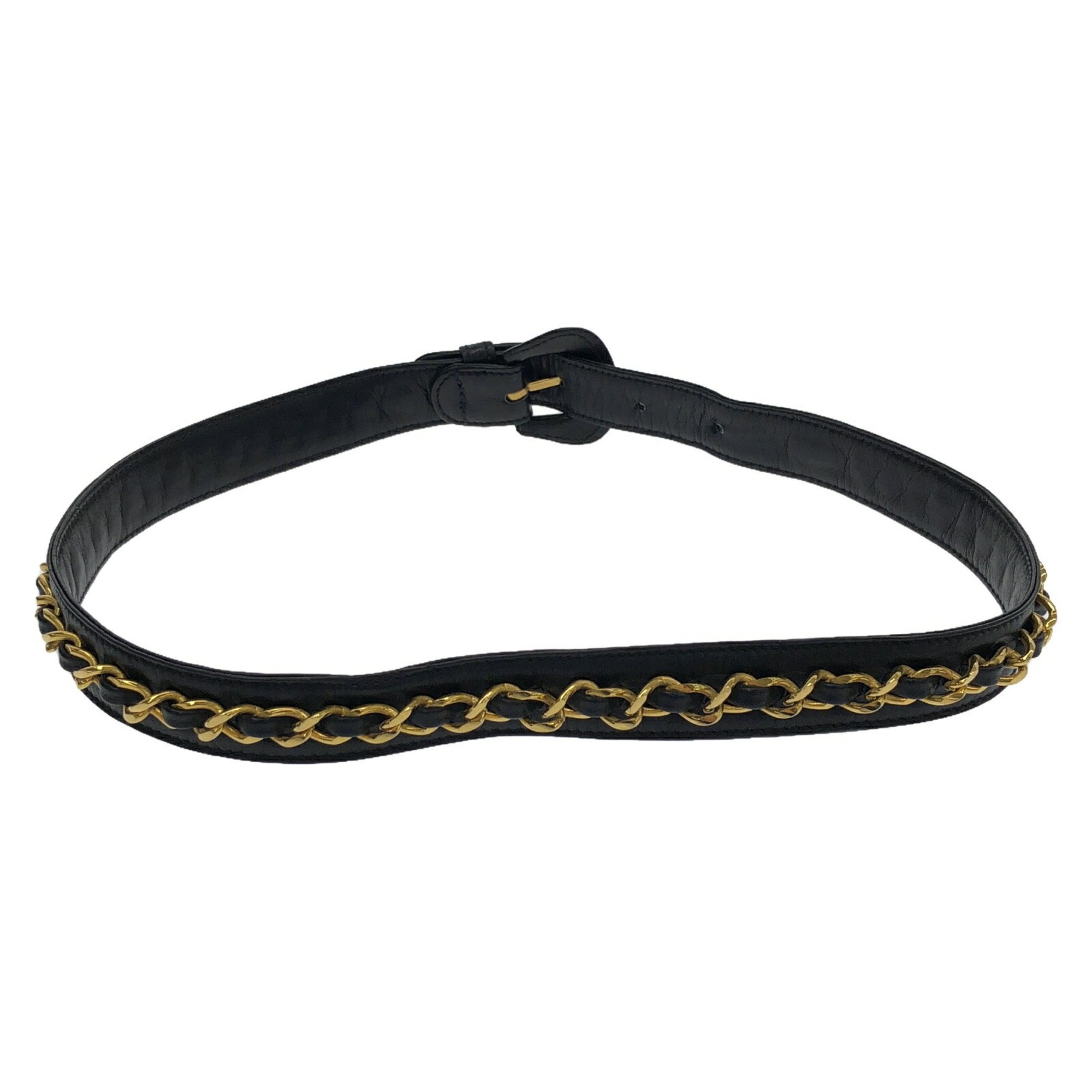 CHANEL Belt Black Chain Clothing Leather Women's