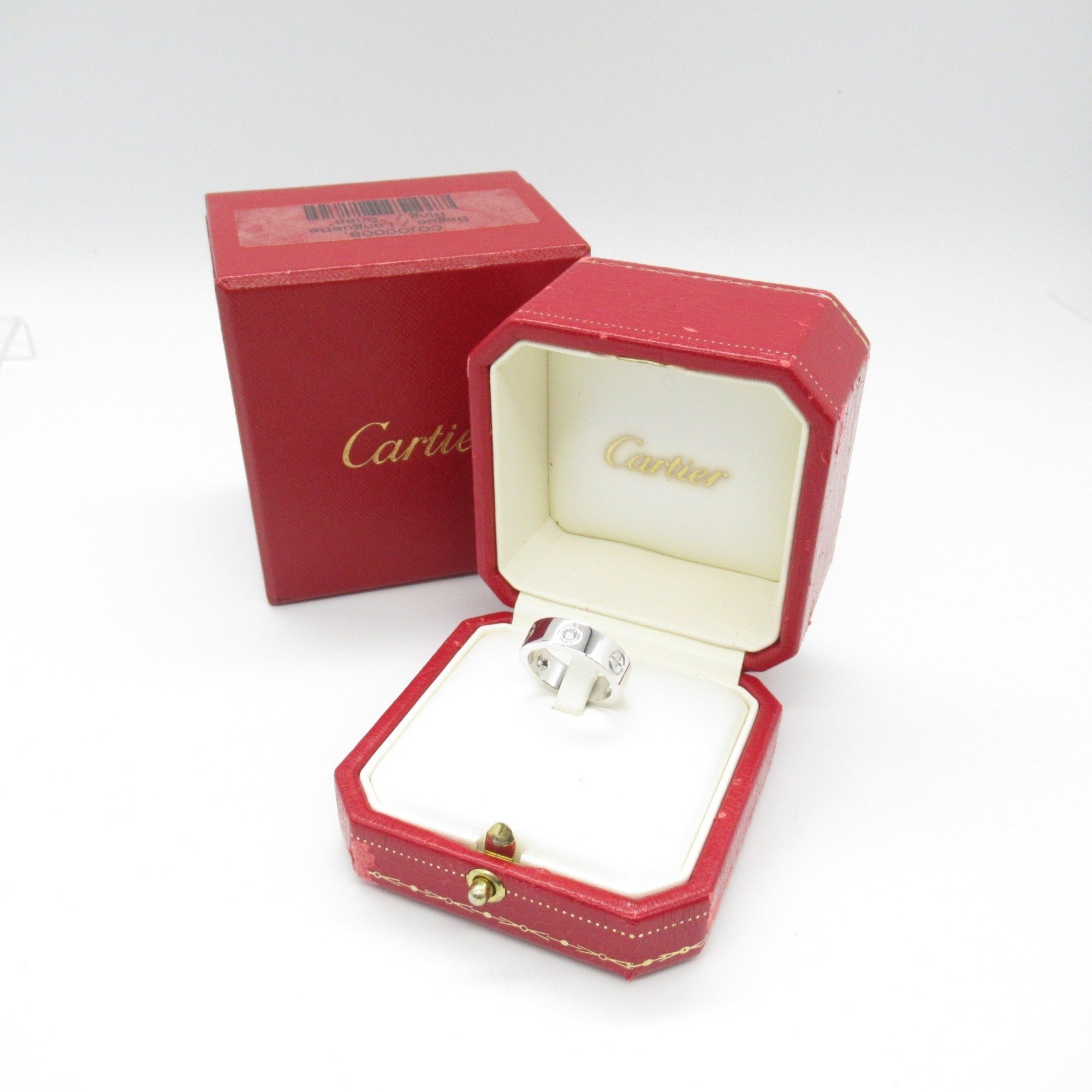 Cartier Love Ring Half Diamond K18WG (White Gold) Ladies Clear