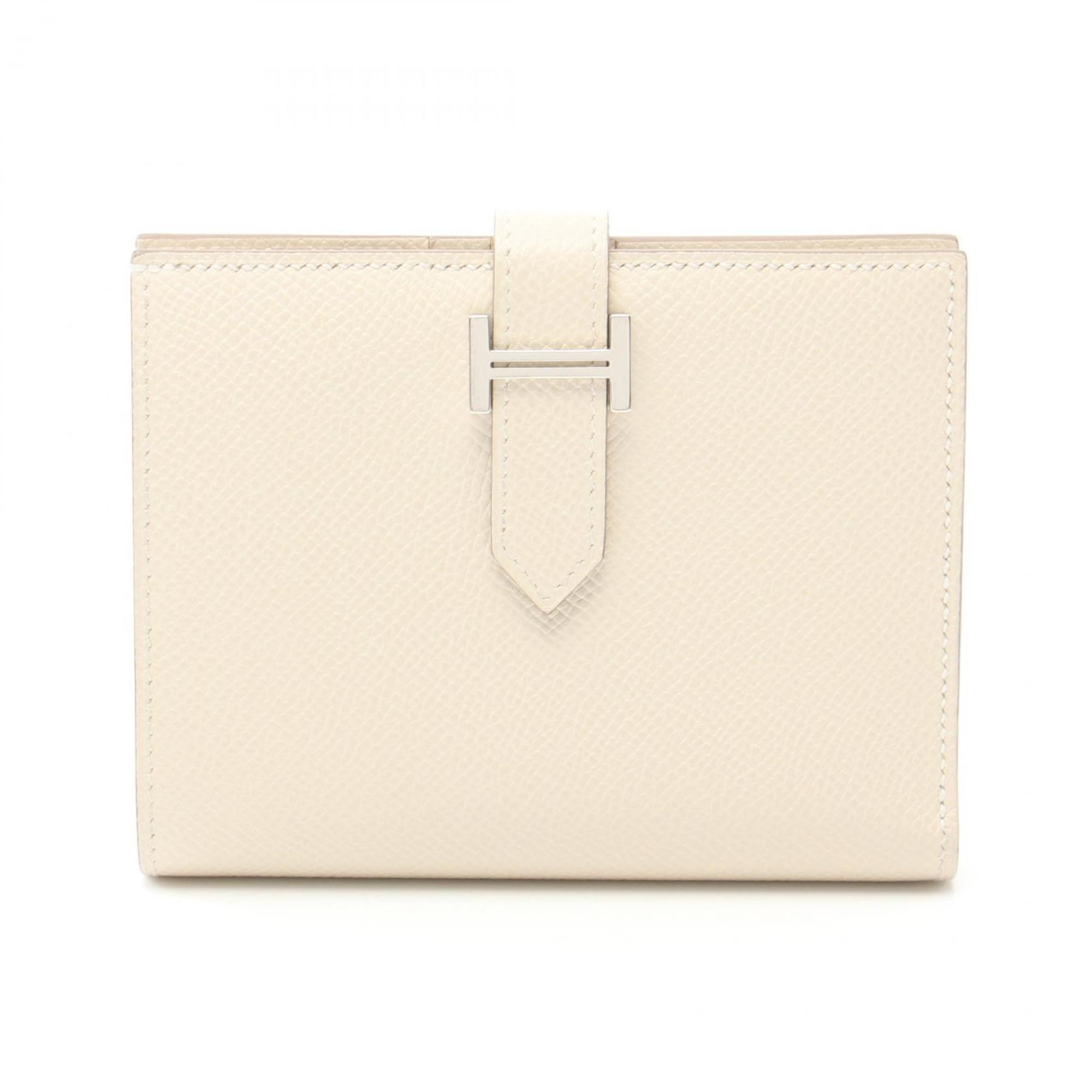 Hermes HERMES Bearn Compact Bi-fold Wallet Epsom Leather Women's Ivory