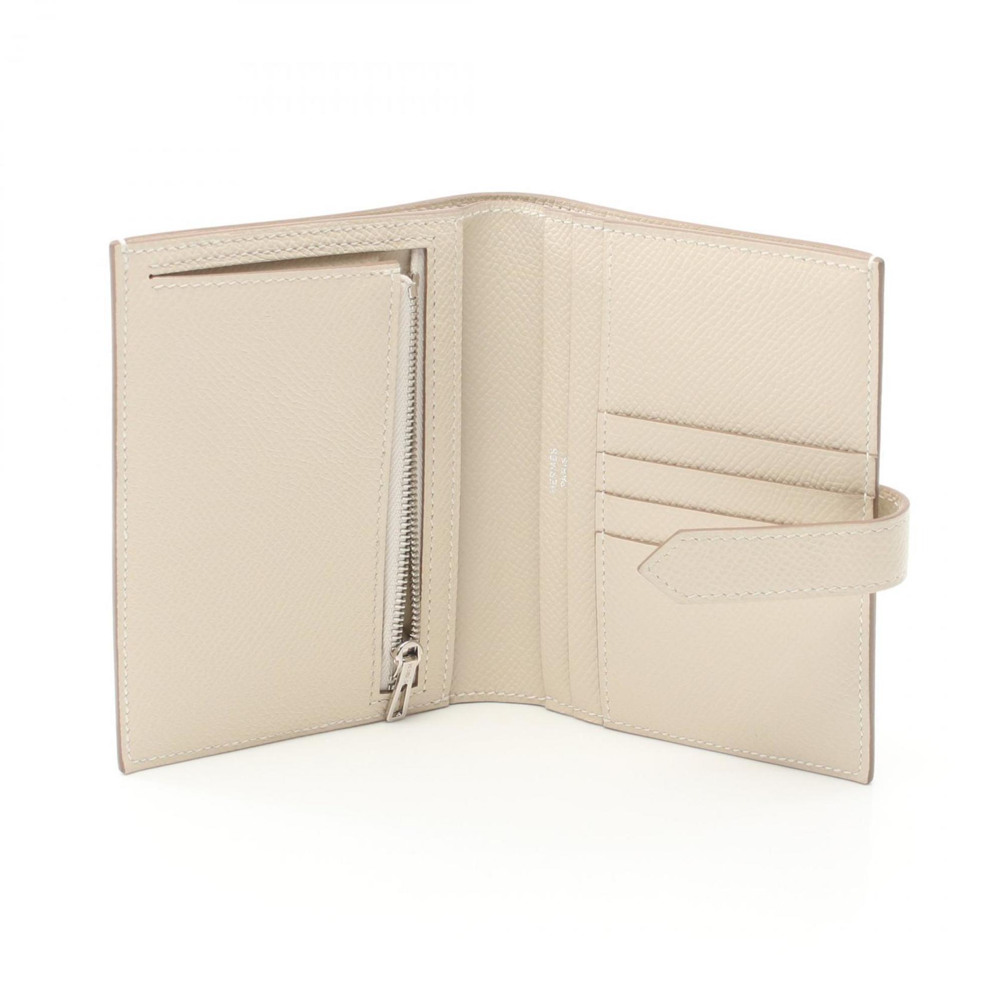 Hermes HERMES Bearn Compact Bi-fold Wallet Epsom Leather Women's Ivory