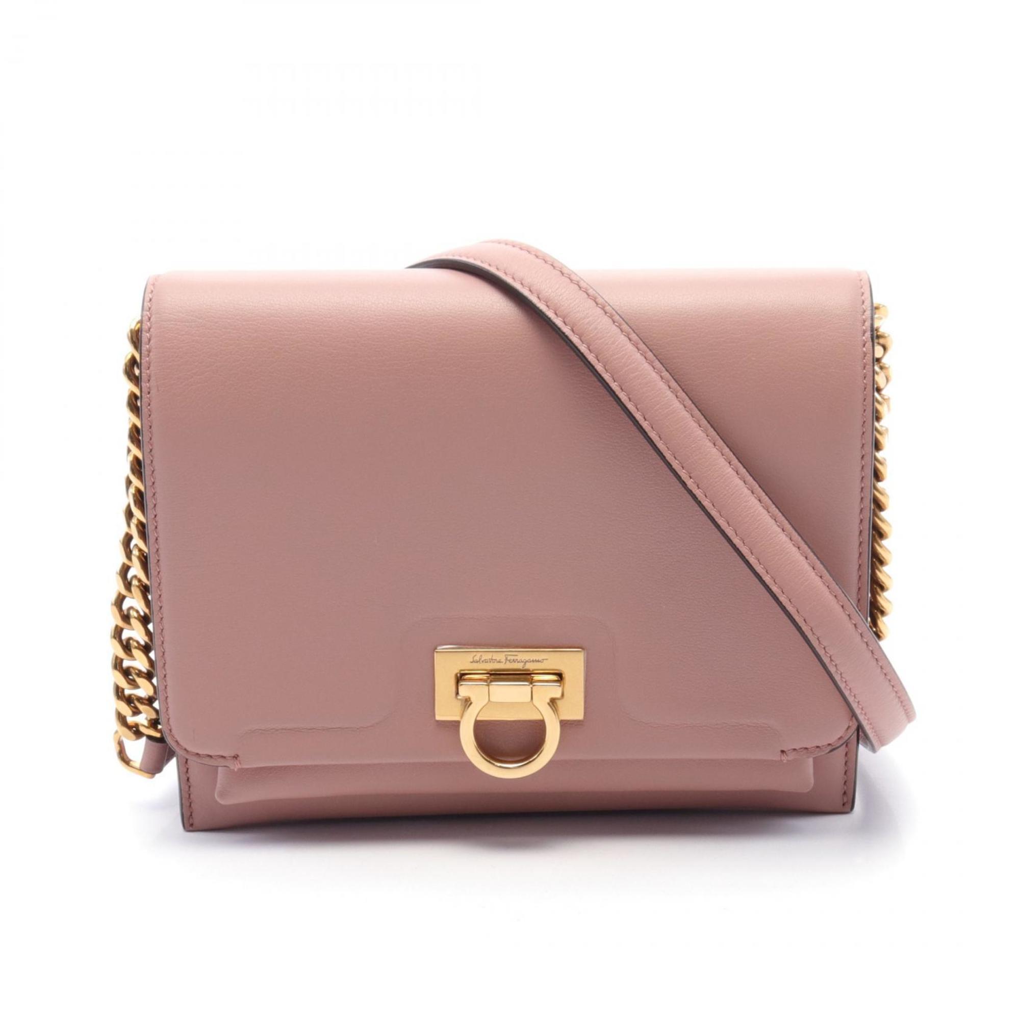 Salvatore Ferragamo Gancini Shoulder Bag Leather Women's Pink