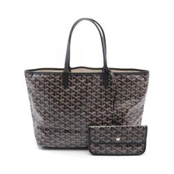 GOYARD Saint Louis PM Tote Bag, Coated Canvas, Leather, Women's, Black, Brown, White