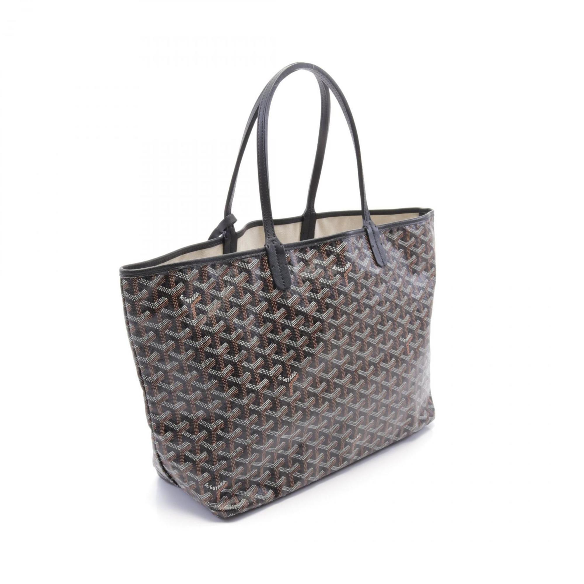 GOYARD Saint Louis PM Tote Bag, Coated Canvas, Leather, Women's, Black, Brown, White