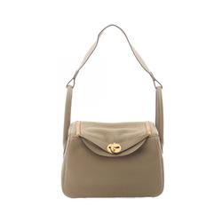 Hermes Lindy 26 Shoulder Bag, Taurillon Clemence, Women's, Beige, 073428CC