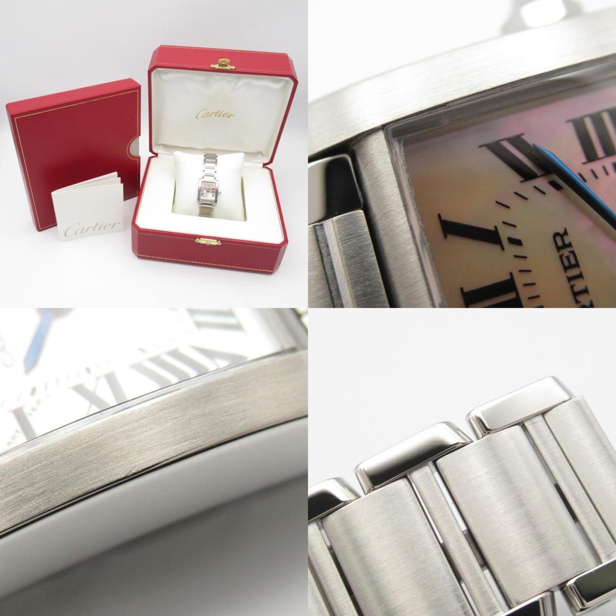 CARTIER Tank Francaise SM Watch Stainless Steel Ladies Pink Shell W51028Q3