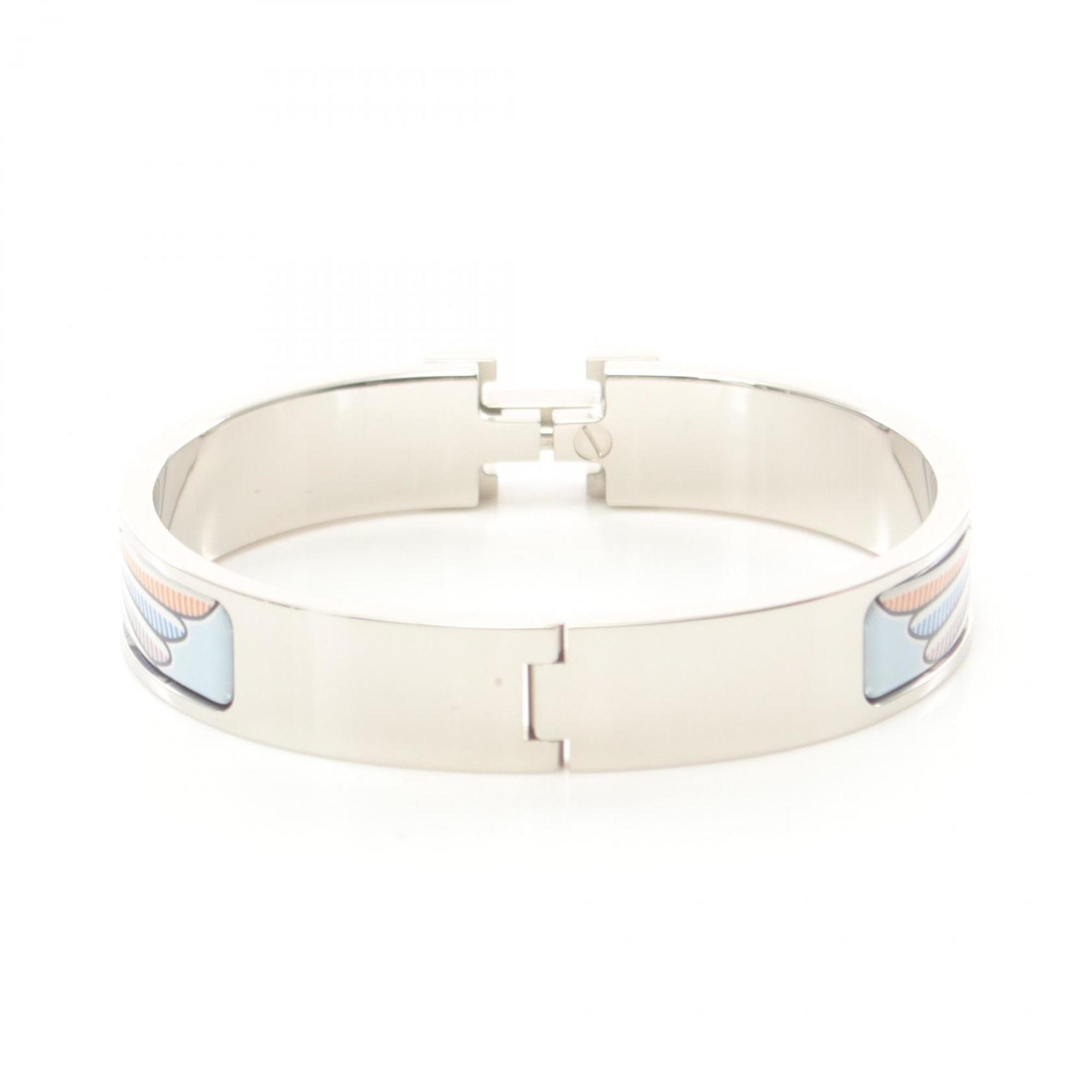 Hermes Click H Pegasus Bangle Stainless Steel Enamel Women's Silver Blue Multicolor SIL