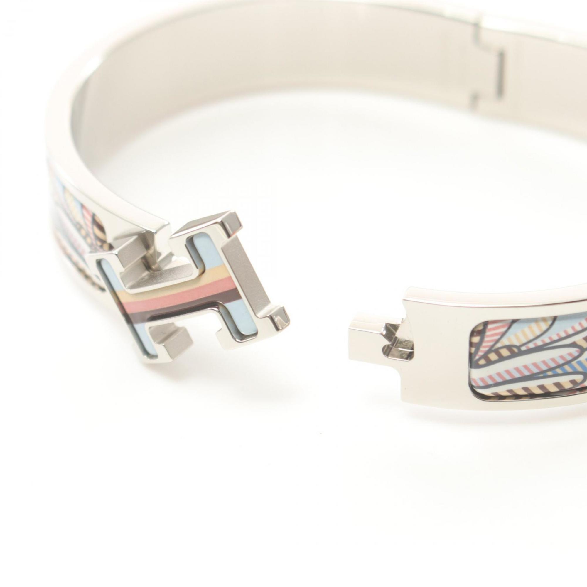 Hermes Click H Pegasus Bangle Stainless Steel Enamel Women's Silver Blue Multicolor SIL