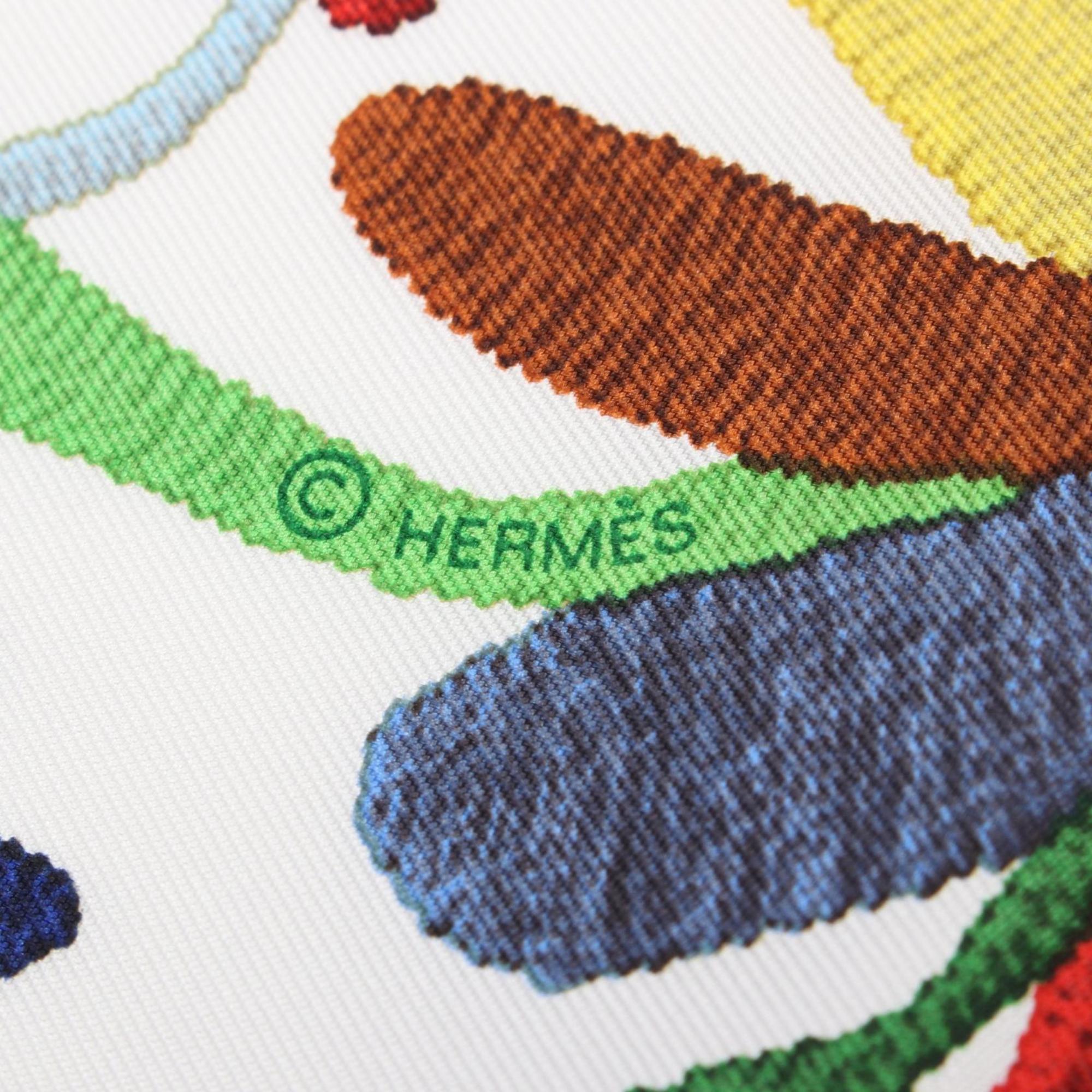 Hermes HERMES Carré 90 Din Tini Ya Zue Scarf Silk Women's White Black Multicolor