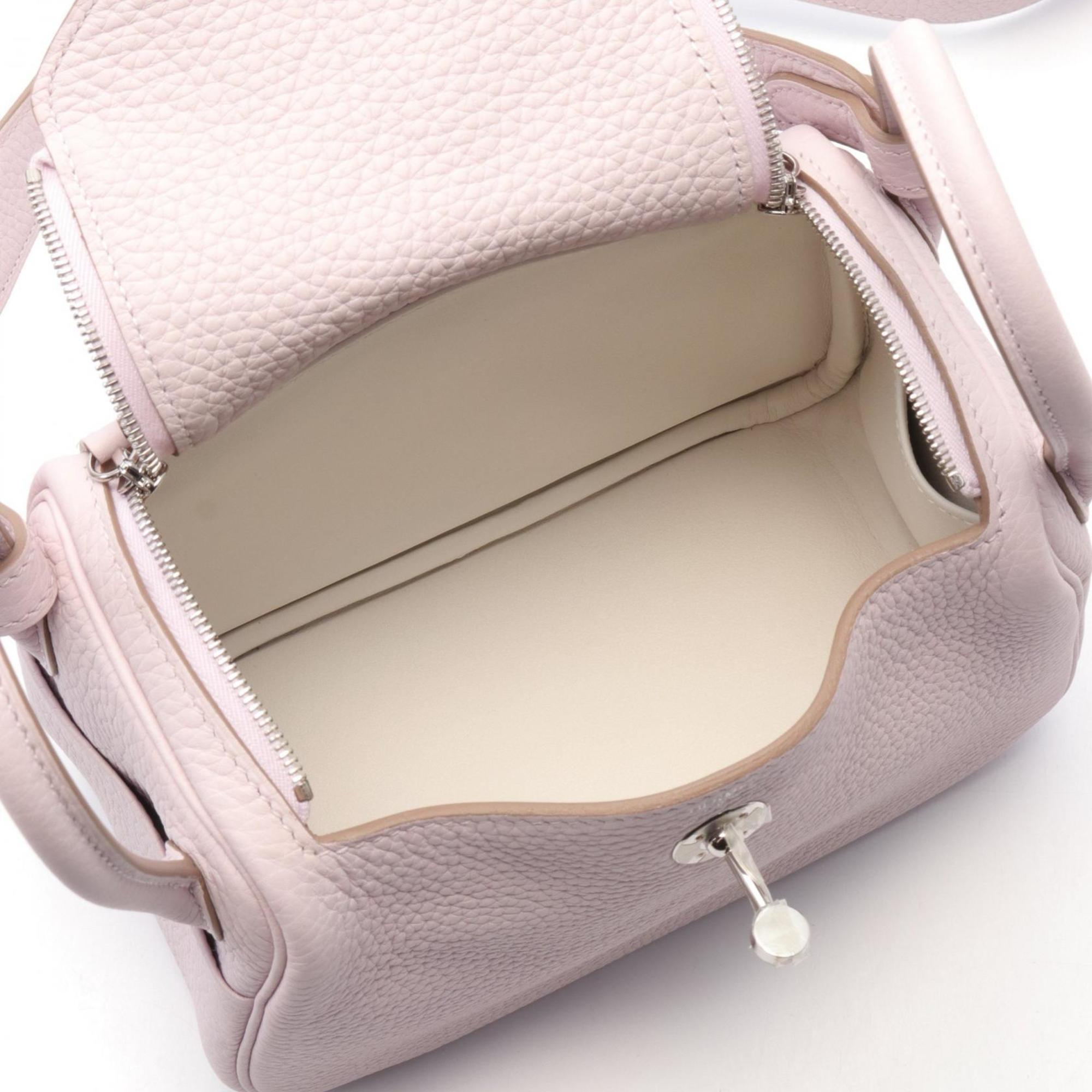 Hermes Lindy Shoulder Bag, Taurillon Clemence, Women's, Pink, Mauve Pale, W Engraved, SIL