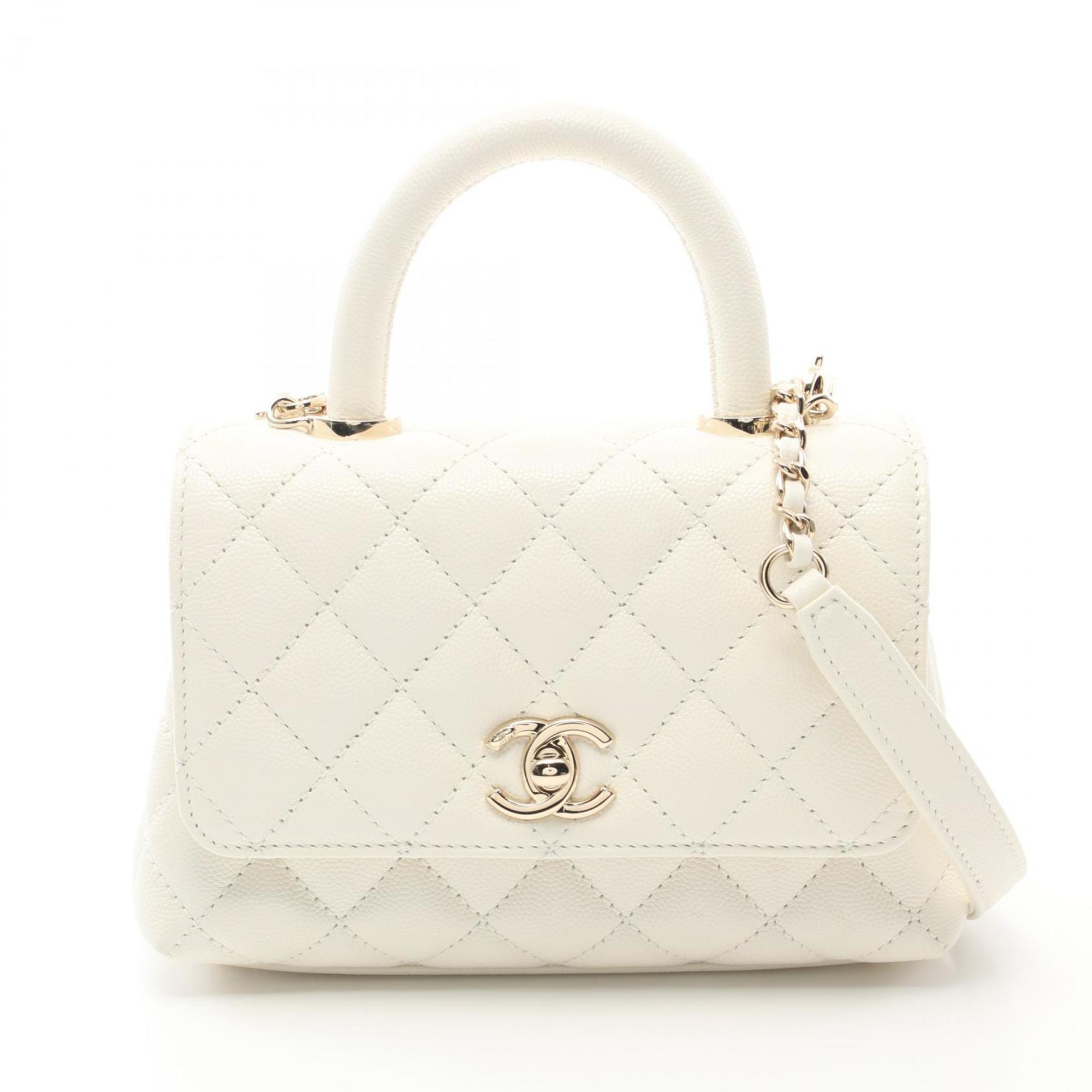 CHANEL Coco Handle XXS Handbag Bag Caviar Skin (Grained Calf) Women's White AS2215