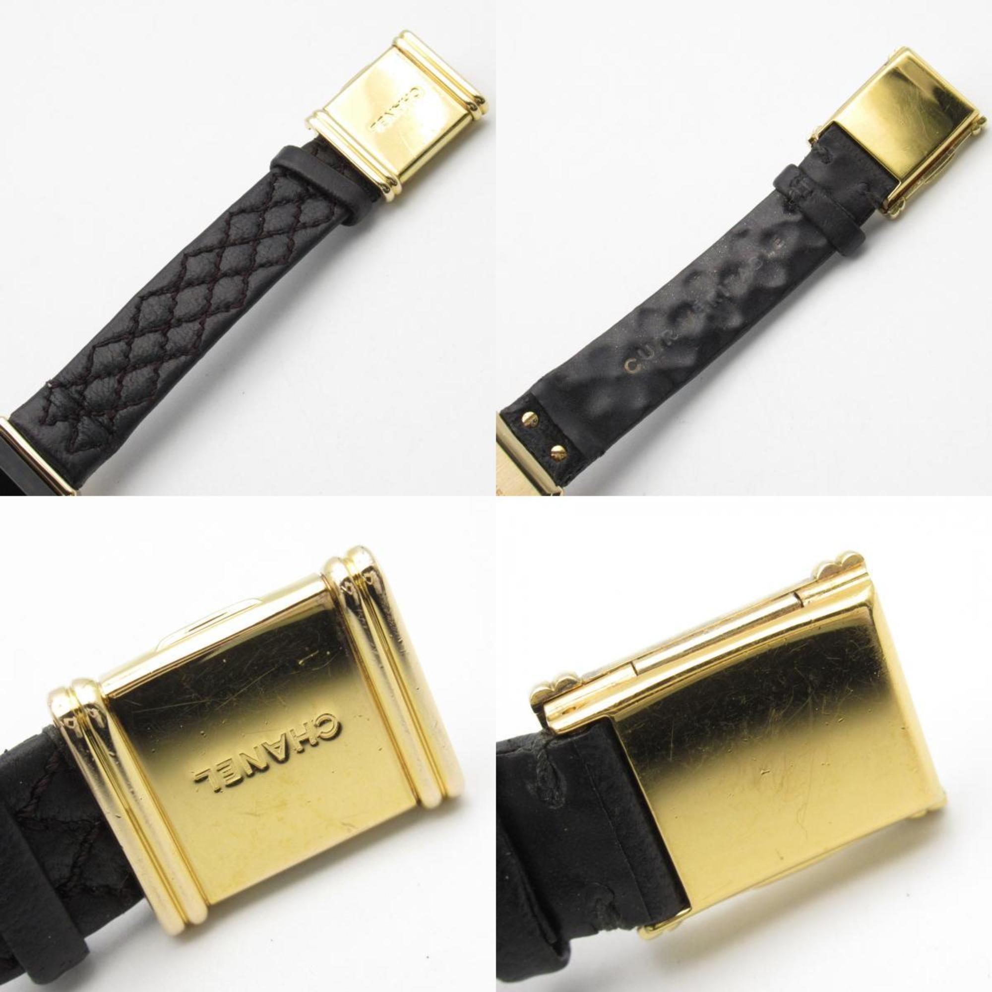 CHANEL Premiere Watch, K18 (yellow gold), leather strap, women's, black, H0090