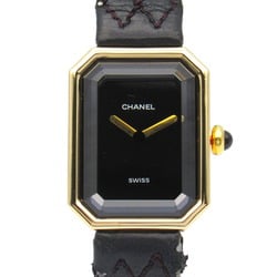 CHANEL Premiere Watch, K18 (yellow gold), leather strap, women's, black, H0090