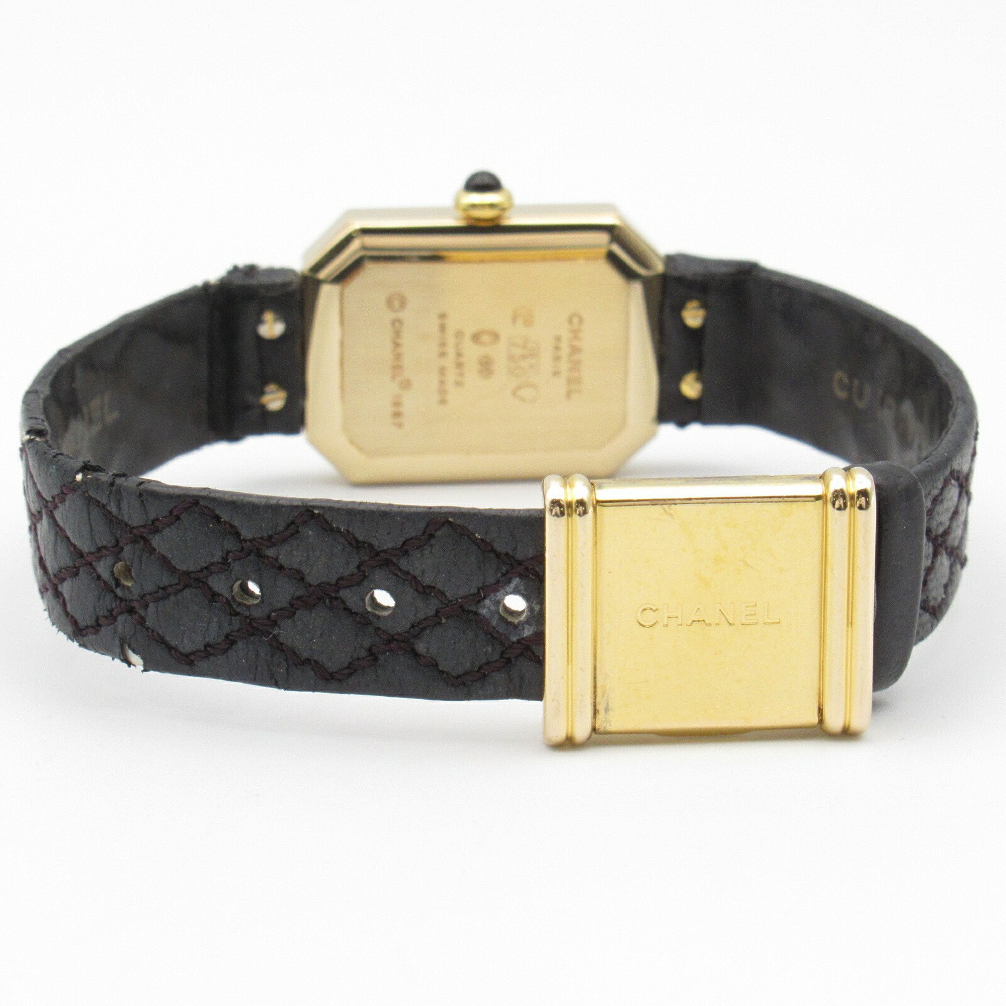 CHANEL Premiere Watch, K18 (yellow gold), leather strap, women's, black, H0090