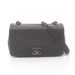 CHANEL Bicolor Shoulder Bag, Leather, Women's, Grey